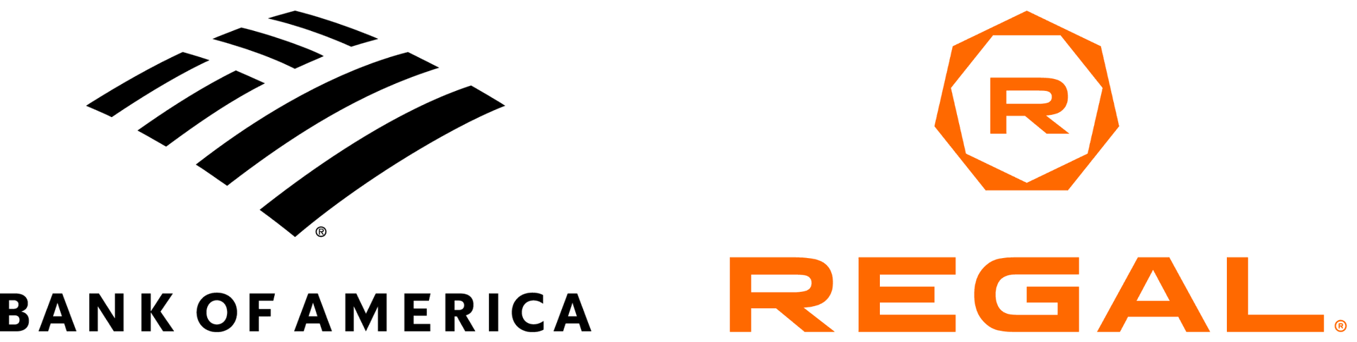 Logos for Bank of America and Regal Cinemas side by side on a white background.