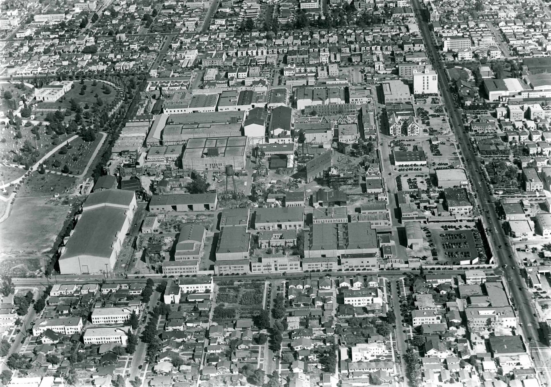 An aerial view of Paramount Studios, 1930, SCMFT, Historic Hollywood Photographs.